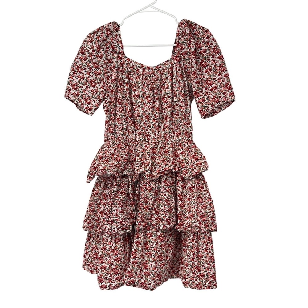 Ditzy Floral‎ Tiered Mini Dress Puff Sleeve Cottagecore Coquette Size M